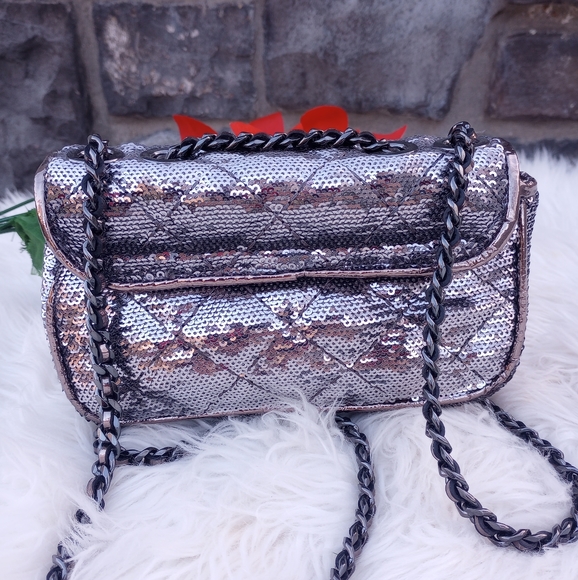 Guess Sequin Pewter Mini Cessily Crossbody Bag - Picture 8 of 16